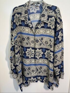 H & M Sheer Button Down Print Blouse 2X EUC